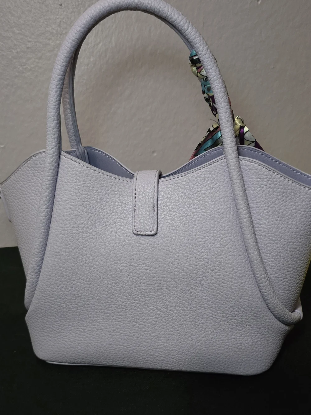 Lilac Leather Tote Bag with Decorative Scarf
